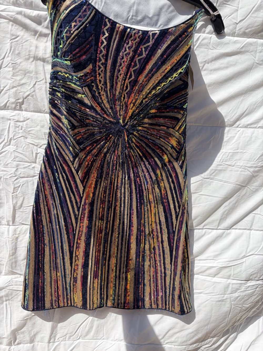 Neiman Marcus Multicolor Beaded Mini Dress with Navy Base